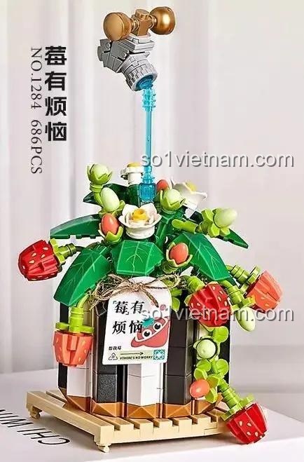 Bộ lắp ghép LOZ 1284 Chậu dâu tây - Mô hình chậu dâu tây xinh xắn, giảm stress, 686 mảnh, phù hợp bé gái 6 tuổi