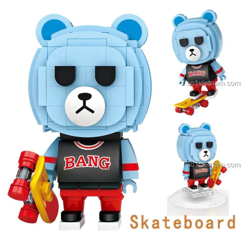 Mô hình Gấu Trượt ván LOZ 1311, đồ chơi mô hình Gấu BangBangBear cho bé trai 6 tuổi.
