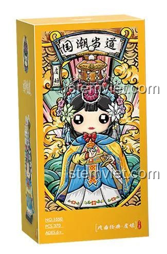 Hộp sản phẩm đồ chơi mô hình Kinh Kịch Trung Hoa LOZ 1550, hình ảnh Ngu Cơ trong vở Bá Vương Biệt Cơ, món quà giá tốt.