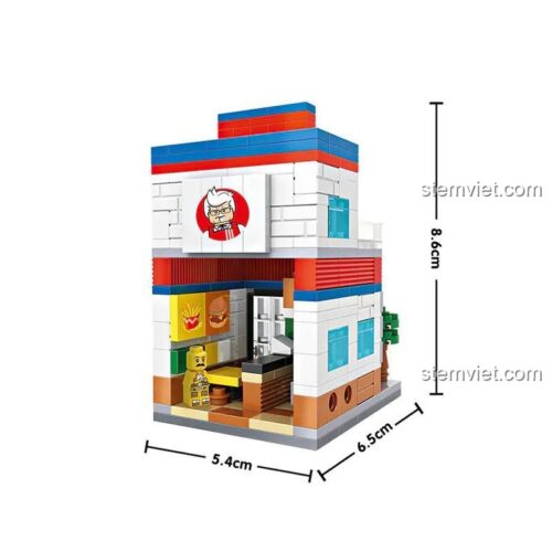 Kích thước đồ chơi mô hình LOZ 1605 Tiệm Fast Food Mini, cao 8.6cm, gồm 303 chi tiết mini block