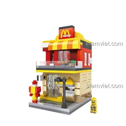 Kích thước chi tiết của bộ lắp ghép LOZ 1607 Cửa Hàng Thức Ăn Nhanh, món đồ chơi mô hình cho bé gái 6 tuổi.