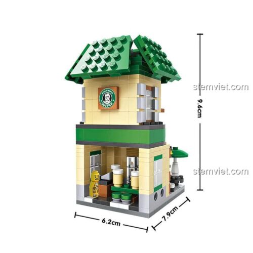Kích thước đồ chơi mô hình Tiệm Cà phê Mini 1608, bộ xếp hình chất lượng cao cho bé gái.