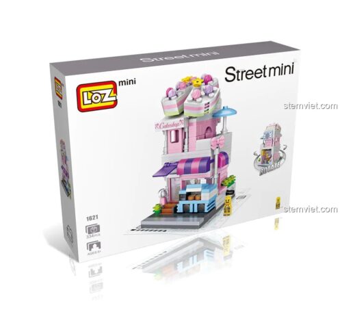 Hộp đồ chơi xây dựng Tiệm bánh kem mini 1621 của LOZ, gồm 334 chi tiết mini block chất lượng cao.