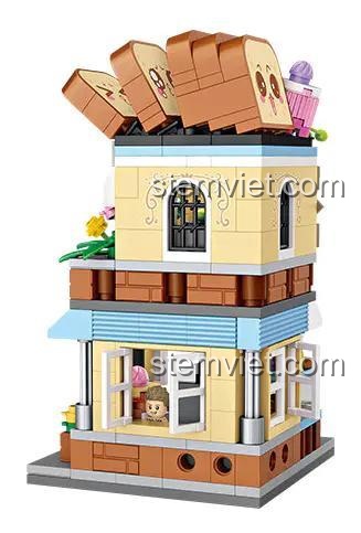 Mặt sau đồ chơi mô hình Cửa hàng Bánh Ngọt Mini 1646. Bộ xếp hình tiệm bánh dễ thương với 397 chi tiết mini block.