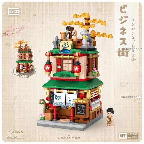 Mô hình lắp ráp LOZ 1653 Tiệm Tắm Nóng Onsen, kiến trúc Nhật Bản tinh xảo, 399 chi tiết, quà tặng sáng tạo cho bé gái.
