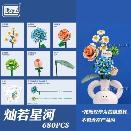 Chi tiết các loại hoa trong set đồ chơi LOZ 1671 Bó hoa cúc họa mi và cẩm tú cầu, 680 mảnh mini block cho bé gái 6 tuổi.