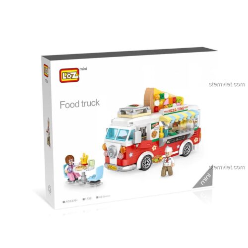 Hộp đồ chơi mô hình Quầy pizza di động 1739 của LOZ, món quà sáng tạo cho bé gái, gồm 491 chi tiết.