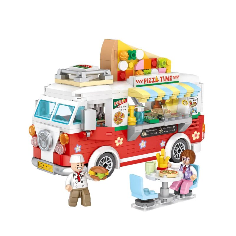 Bộ lắp ghép Xe bán pizza LOZ 1739 cho bé gái 6 tuổi, mô hình xe tải bán pizza mini block giá rẻ, chất lượng cao.
