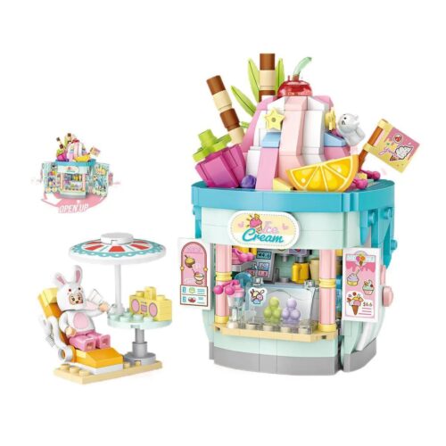 Bộ lắp ghép Cửa hàng kem LOZ 1745 với 556 mảnh mini block, màu sắc pastel dễ thương cho bé gái 6 tuổi. Giá rẻ, chất lượng cao.