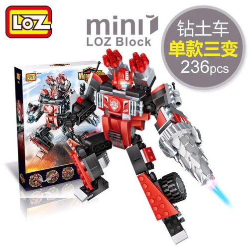 Hộp sản phẩm bộ lắp ráp Robot biến hình 3 trong 1 LOZ 1819 Xe Khoan Đất, đồ chơi cho bé trai 6 tuổi giá rẻ.