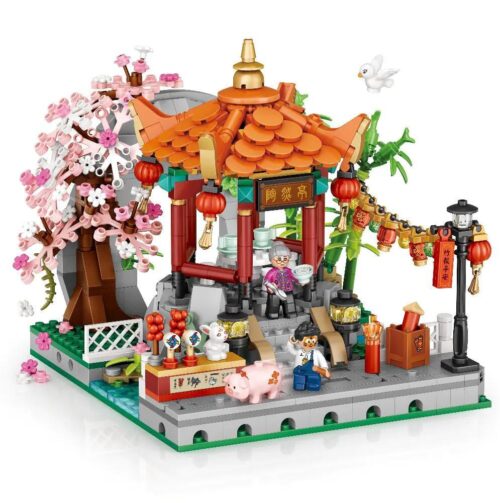 Bộ lắp ghép Đình Tứ Giác LOZ 1923, mô hình kiến trúc cổ Trung Hoa với 910 mảnh mini block, đồ chơi sáng tạo cho bé 6 tuổi.