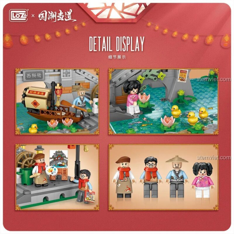 Chi tiết bộ xếp hình LOZ 1924, gồm 4 minifigures và các chi tiết tinh xảo, đồ chơi sáng tạo cho bé.