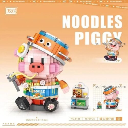 Heo Con Mì Gói LOZ 8135, bộ xếp hình Heo Con Mì Gói, mô hình 3D chi tiết, đồ chơi sáng tạo cho bé 14 tuổi