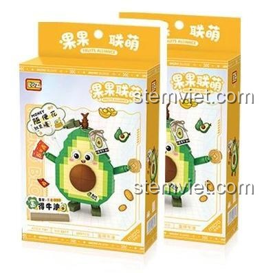Hộp sản phẩm bộ lắp ghép LOZ 8817 Quả Bơ May Mắn, đồ chơi xếp hình Bơ Thần Tài cho thanh niên, thiết kế bao bì đẹp mắt.