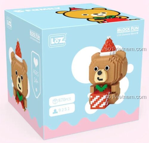 Hộp bộ lắp ghép Gấu Giáng Sinh LOZ 9251, đồ chơi mô hình LOZ cho bé trai bé gái 6 tuổi, giá tốt