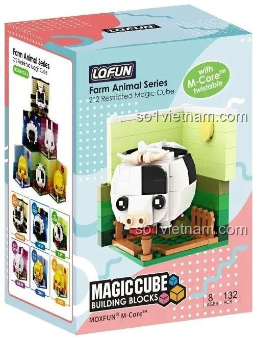 Hộp đồ chơi lắp ghép LQFUN 678-22209 mô hình bò sữa, bộ đồ chơi khối lập phương động vật nông trại cho bé trai bé gái 8 tuổi