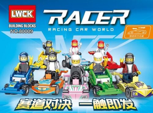 Bộ lắp ráp xe đua Go-Kart LWCK 80009 với 8 tay đua minifigure, đồ chơi cho bé trai 6 tuổi.