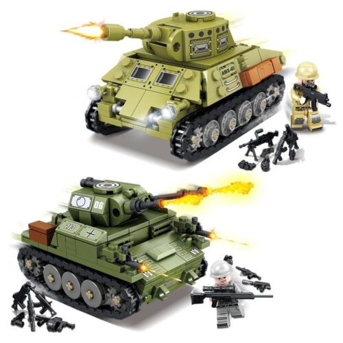 Bộ lắp ráp LWCK 90004-1 Xe Tăng Quân Sự AMX-40 và Xe Tăng Phun Lửa Hạng Nhẹ, đồ chơi mô hình quân đội cho con trai 6 tuổi, có đèn LED và hiệu ứng bắn đạn, giá tốt.