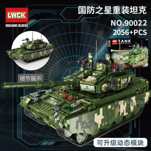 Hộp sản phẩm bộ lắp ghép Xe Tăng Type 99 LWCK 90022 với 2056 mảnh, có thể nâng cấp động cơ điều khiển từ xa, phù hợp cho con trai 6 tuổi.