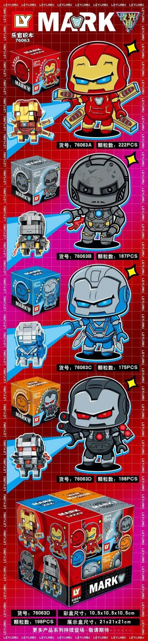 Bộ lắp ghép Người Sắt Q-Version LY 76063 gồm 4 mô hình Iron Man và War Machine, thiết kế Q-Version độc đáo, phù hợp bé trai 6 tuổi, giá tốt.