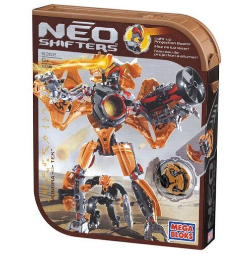 Hộp bộ lắp ráp Robot Neo Shifters Mongra Tek Mega Bloks 6302 màu cam xám đen, có đèn LED, dành cho bé trai 6 tuổi, giá tốt.