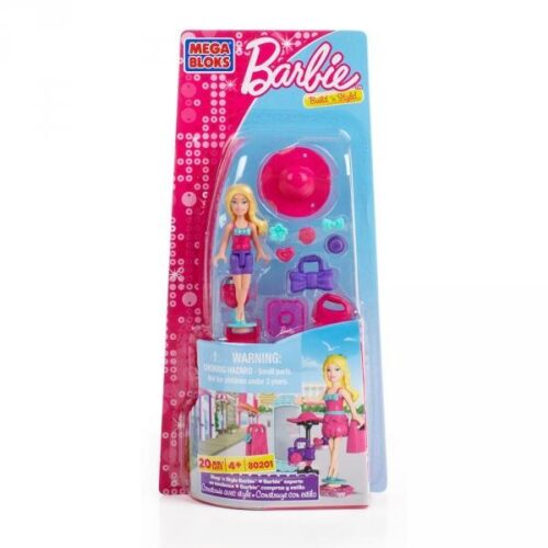 Bộ đồ chơi Mega Bloks 80201 Barbie Shop 'n Style cho bé gái 4 tuổi, lắp ghép búp bê thời trang với phụ kiện hồng tím, giá tốt.