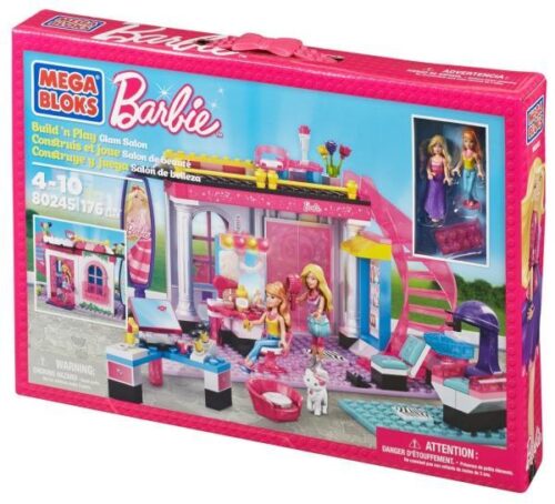 Bộ đồ chơi Thẩm mỹ viện Barbie Mega Bloks 80245 với thiết kế hộp màu hồng nổi bật, phù hợp cho bé gái 4-10 tuổi, mang đến trải nghiệm làm đẹp sáng tạo, giá tốt.
