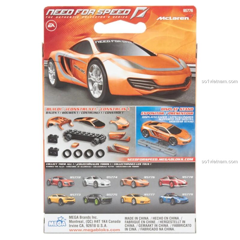 Mega Bloks 95776 Các bộ phận xe đua McLaren MP4-12C, Tốc độ đỉnh cao, Tỉ lệ 1:18, Bộ đồ chơi lắp ráp cho bé trai 8 tuổi