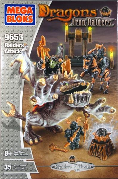 Bộ đồ chơi Cuộc tấn công tiền đồn Mega Bloks 9653, bộ lắp ghép Rồng Iron Raiders với mô hình rồng lớn và chiến binh kỵ sĩ, phù hợp bé trai 8 tuổi, giá tốt.