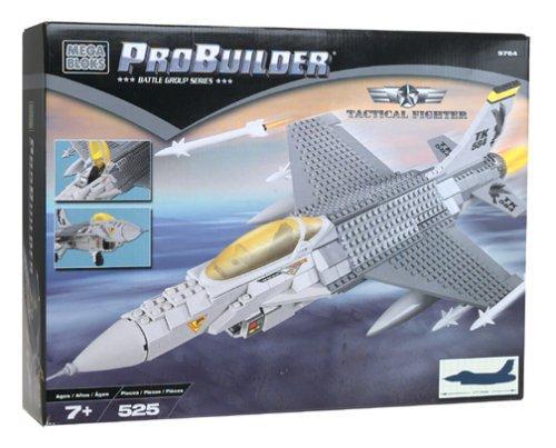 Hộp sản phẩm bộ lắp ghép Máy bay chiến đấu chiến thuật Mega Bloks 9764, mô hình tiêm kích F-16 chi tiết cho bé trai 7+ tuổi.