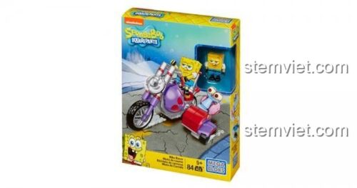 Hộp sản phẩm đồ chơi mô hình Mega Bloks CNF66 Tay Đua Xe Máy Bọt Biển Bông, gồm 84 mảnh ghép, là món quà giá rẻ cho bé.