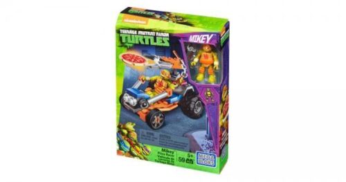 Hộp bộ lắp ghép Mega Bloks DMX38 Xe Đua Pizza của Mikey, đồ chơi lắp ráp cho bé trai 5 tuổi, có minifigure Mikey và tính năng phóng đĩa pizza, giá tốt.