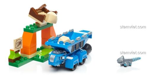 Mô hình đồ chơi lắp ghép Khủng Long Xe Tải Giáp Long Đôn Đôn Mega Bloks DXW46 đã lắp ráp hoàn chỉnh, với chức năng ném mục tiêu, giúp bé trai 3 tuổi phát triển tư duy và sáng tạo.