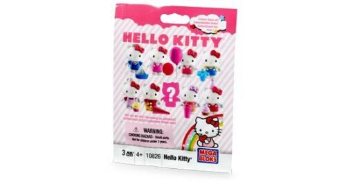 Hộp sản phẩm Mega Bloks Hello Kitty Blind Pack với hình ảnh các nhân vật Hello Kitty nhỏ xinh và logo Mega Bloks