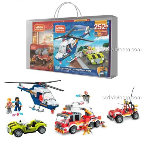 Các bộ phận và minifigure của bộ đồ chơi Mega Bloks HGL40 Cảnh Sát Truy Đuổi