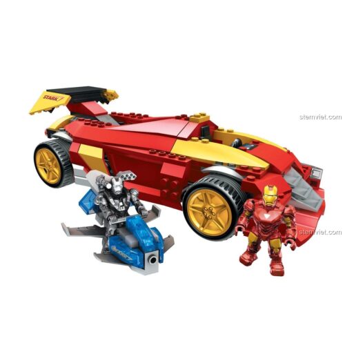 Bộ đồ chơi Mega Bloks Iron Man 2 Dual Action Super-Racer 91218 với các nhân vật và xe