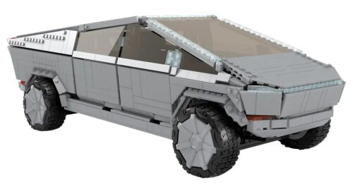 Mô hình Tesla Cybertruck Mega Bloks GWW84 màu xám với thiết kế tương lai, cửa hậu mở, chi tiết nội thất, tỉ lệ 1:12, 3283 mảnh, dành cho bé trai 14 tuổi