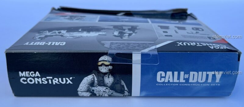 Mặt trên hộp đồ chơi mô hình Mô tô trượt tuyết Call of Duty Mega Construx, thiết kế hộp cứng cáp.