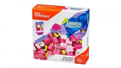 Hộp khối lắp ghép táo bạo Mega Construx DYG82 với 60 chi tiết lớn, màu sắc nữ tính, đồ chơi xếp hình an toàn cho bé gái 5 tuổi, giá tốt.