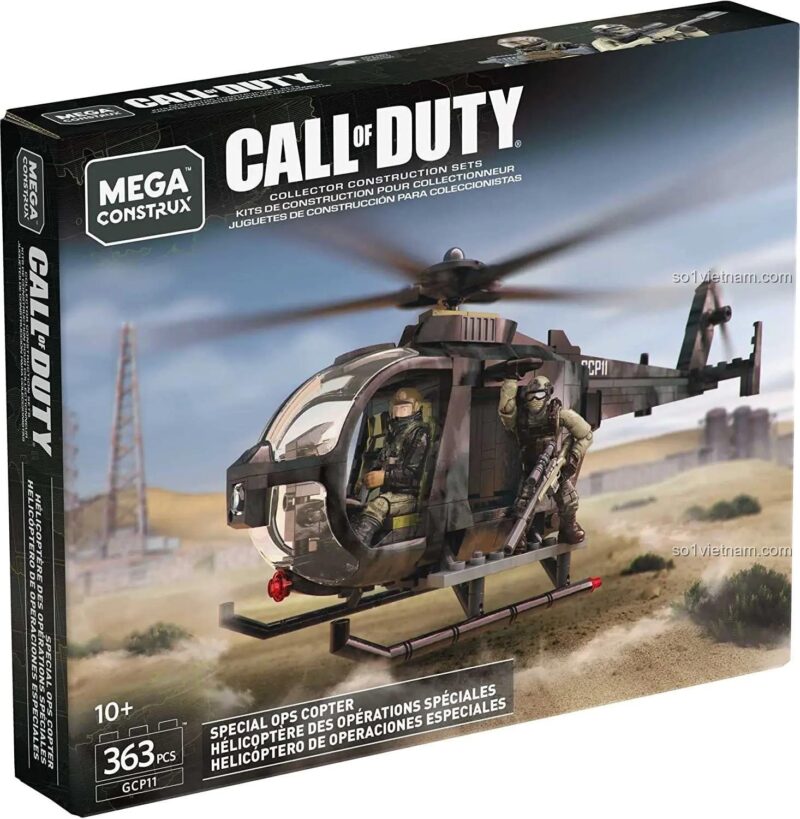 Cảnh hành động với lính bắn tỉa trên Trực thăng Đặc nhiệm Mega Construx GCP11, đồ chơi phát triển trí tuệ.