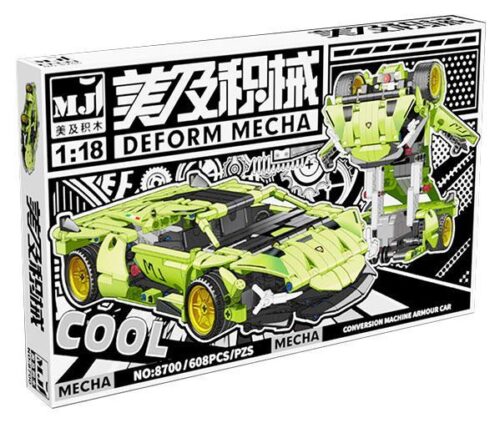 Hộp sản phẩm Mei Ji 8700, bộ lắp ghép Siêu xe Lamborghini Xanh biến hình robot, đồ chơi lắp ráp cho con trai 12 tuổi, giá tốt.