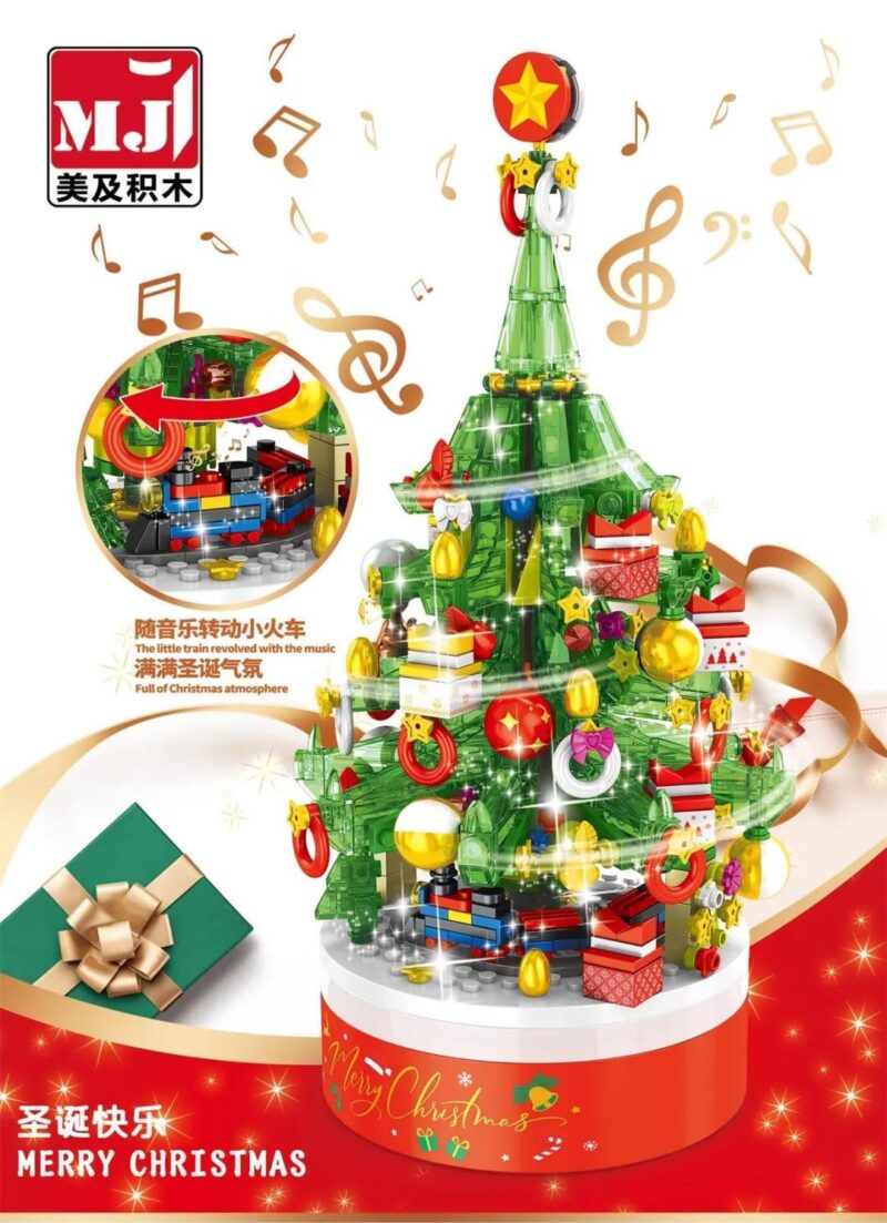 Bộ lắp ghép Cây thông Noel Meiji Blocks 23001 có đèn LED và hộp nhạc xoay tự động, món quà Giáng Sinh tuyệt vời cho bé gái 12 tuổi, giá tốt.