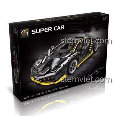 Hộp sản phẩm đồ chơi mô hình Hypercar Lamborghini Centenario YX01, với 3823 mảnh ghép, tỉ lệ 1:8, là món quà giá tốt cho người đam mê xe.