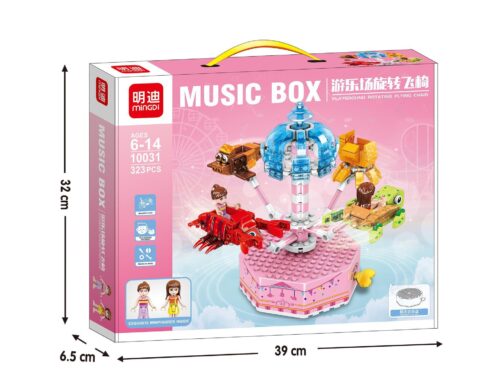 Bộ lắp ghép Hộp nhạc ghế bay sân chơi Mingdi 10031 màu hồng xanh, có nhạc và xoay, dành cho bé gái 6 tuổi, giá tốt.