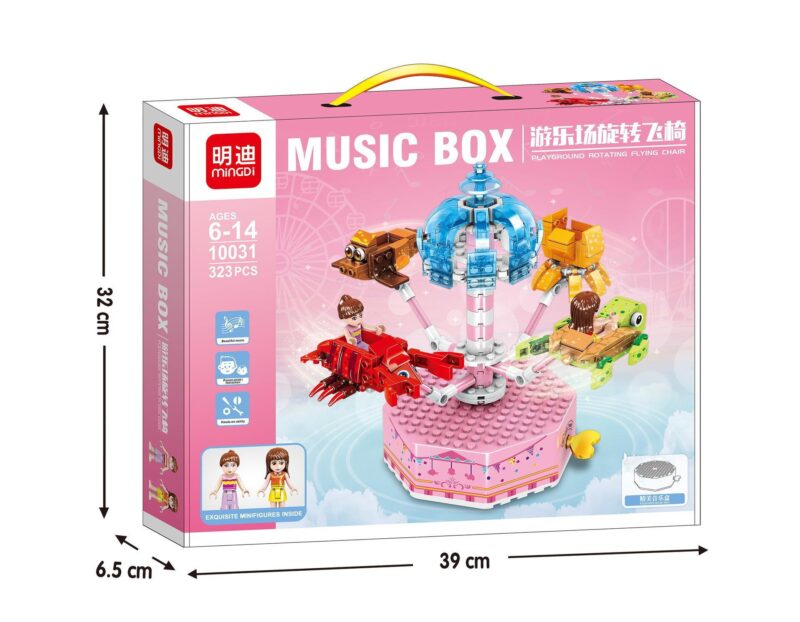 Bộ lắp ghép Hộp nhạc ghế bay sân chơi Mingdi 10031 màu hồng xanh, có nhạc và xoay, dành cho bé gái 6 tuổi, giá tốt.