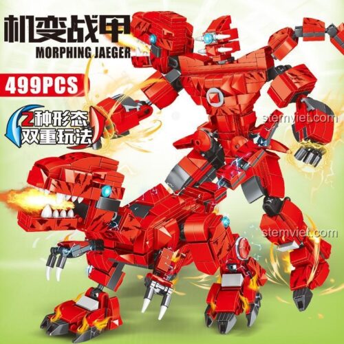 Đồ chơi lắp ráp Mingdi 10073 Chiến Giáp Biến Hình Khủng Long Bạo Chúa, mô hình khủng long robot 2 trong 1, phát triển tư duy cho bé trai 6 tuổi.