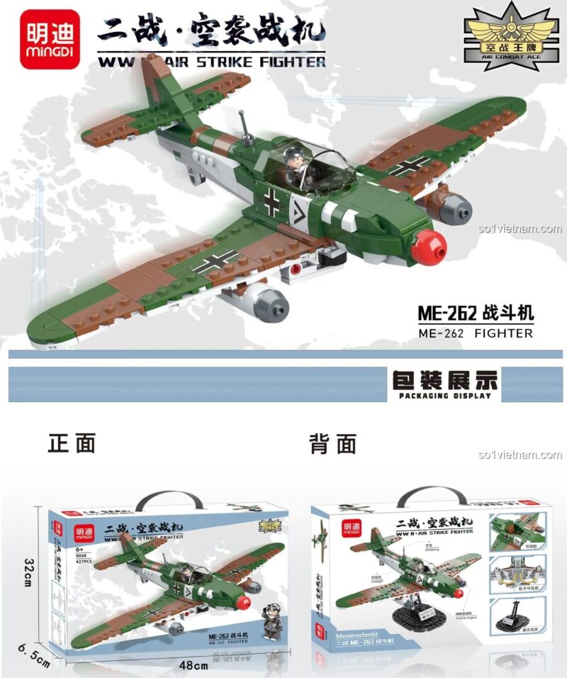 đồ chơi mô hình Chiến đấu cơ ME-262 Mingdi 9038 tái hiện Thế chiến II có phi công
