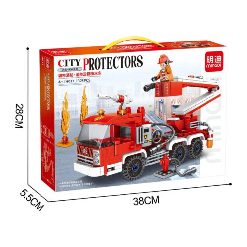 Bộ đồ chơi xe cứu hỏa thang nâng chữa cháy MingDi H011 328 chi tiết cho bé trai 6 tuổi