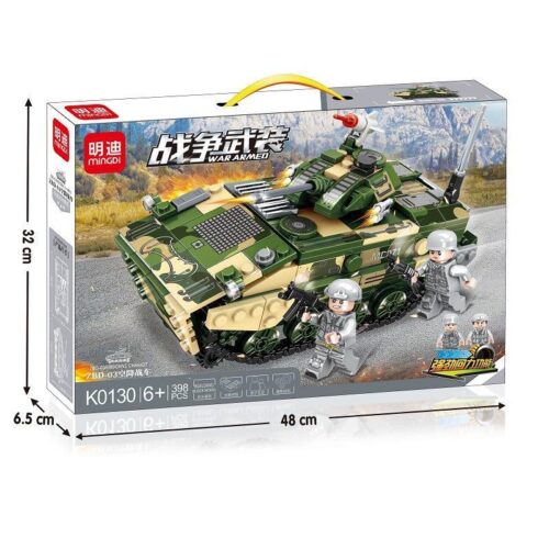 Bộ đồ chơi Mingdi K0130 Xe Chiến Đấu ZBD-03 Không Kích Hồi Lực 398 chi tiết, màu xanh lá và nâu, dành cho bé trai 6 tuổi, giá tốt, chất lượng cao, có động cơ kéo lùi.
