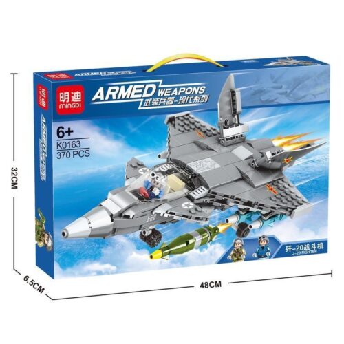 Máy bay chiến đấu J-20 K0163 明迪minGDi, bộ đồ chơi máy bay chiến đấu J-20, 6+ tuổi, 370 mảnh, màu xám, có minifigure